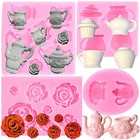 Teapot Silicone Mold Tea Cup Fondant Mold Ice Cream Candy Molds Rose Style C