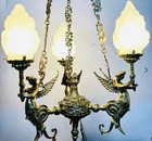 Vintage Brass Mermaid Ceiling Pendant Light - Art Deco Chandelier Lamp Fixture