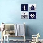 4 Pieces Nautical Wall Decor Anchor Ship Wheel Sailboat Dark Blue  White