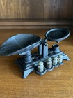 Vintage Small  Cast Iron Balance Scale With Brass Weights Salesman Sample