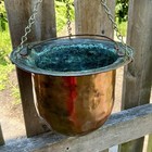 Vintage Hammered Copper Hanging Planter Flower Pot Patina  Chains 7  X 5  Handle