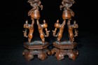 16 Cm China Old Wood Statue Natural Boxwood Animal Candlestick