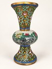 Old Chinese Cloisonn     Reverse Painted Glass Vase 5  Raised Butterfly Peony Vtg
