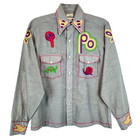 Vintage 70s Womens  unisex Ely   Walker Hand Embroidered Chambray Denim Ls Shirt