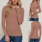 Crew Round Neck Long Sleeve T-shirt Soft Stretch Cotton Basic Plain Top Slim Fit