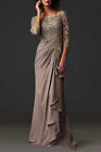 Chiffon Mother Of The Bride Dress O-neck 3 4 Sleeve Appliques Pleated Prom Gowns