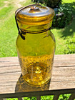 Antique Trade Mark Lighting Yellow amber Fruit Jar Pre 1900 Excellent Condition