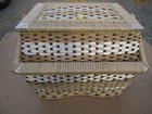 Huge Vintage Sewing Basket Box Woven Wicker W Removable Tray K732 1017 Japan 16 