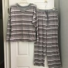 Nautica Soft Plush V-neck Long Sleeve Top   Long Pants Pj Set W  Pockets Medium