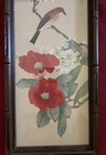 Chinese Watercolor Painting On Silk Bird And Red Flowers Scene Framed Signed 1 4