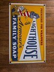 Vintage Metal Sign Armour   s Family Soap Lighthouse Heavy Weight Yellow 13x8   
