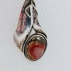 Vtg Art Nouveau Deco Carnelian Sterling Silver Pendant Necklace 18  Chain