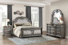 New Sleigh 4pc Gray Upholstered Traditional Bedroom Set Marble Top Bed d m n