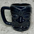 Vintage Ceramic Dark Navy Blue Tiki Mug Coffee Black