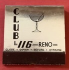 1940s Vintage Feature Matchbook Club 116 Reno Nevada  2    Fs Foil