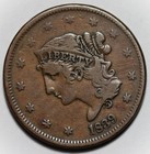1839 Coronet Head Large Cent - Booby Head - Us 1c Copper Coin