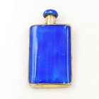 Sterling Silver 925 Antique Blue Guilloche Enameled Perfume Scent Flask Bottle