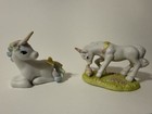 2  Unicorn 80s Ceramic Rainbow Figurines Enesco 1983 And Wallace Berrie 1982