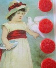 Set Of 4   Vintage 1 2  Red  Pearl Singing Bird Glass Buttons  Old Stock 1920 s