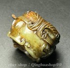 1 7  Old Chinese Natural Hetian Jade Carved Beast Face Head Statue Human Ring