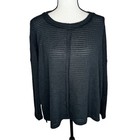 Zenana Top Womens S m Black Crew Neck Long Sleeve Raw Edge Waffle Knit Shirt
