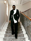 Splicing Men s Suits Black   White Formal Wedding Tuxedos Party Prom Blazer Pant