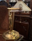 Vintage Ribbed Glass Shade Brass Bankers Desk Lamp Piano Light Art Deco Style