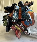 Rare Talavera Day Of The Dead Skull With Medusa Like Butterflies  Signed