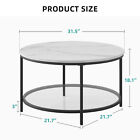 Faux Marble Round Coffee Table Cocktail Table With Glass Open Storage Shelf