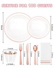 Plastic Plates 700pcs Rose Gold Rim Disposable Dinnerware Set For Party Wedding