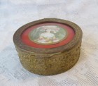 Antique 1800s Victorian French Portrait Gilded Jewelry Trinket Box W hinged Lid