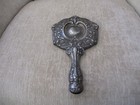 Vintage Silver Plated  Art Nouveau Style Hand Held Round Vanity Mirror