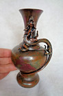 Striking Japanese Meiji Bronze Vase With Climbing Dragon -  Signed By Ikko