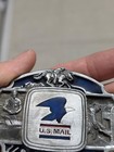 Vintage Usa Made1980s Us Mail Belt Buckle Postal Worker Pewter Western Enamel
