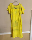 Traditional Mexican Yellow Huipil Dress Floral Hand Embroidered Cotton Sz Large