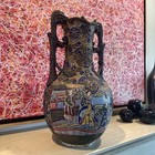 Antique Satsuma Moriage 16  Vase With Japanese Warrior Dragon Scene Handles