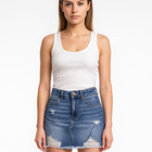 High Waist Ripped Jean Mini Skirt Sz 9     Raw Hem     Usa Made     Light Wash