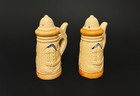 Vintage Japan Ceramic Beer Stein Salt Pepper Shaker With Village Scenery 