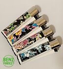 Brand New 4 Clipper Lighters Dark Flowers Collection Full Set Refillable