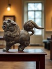 Antique Patinated Iron Asian Oriental Tang Foo Dog Lion Incense Burner Statue 