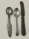 Lot Of 3 Vintage Miniature Salt Spoons Knife Pewter Norway 3  Antique