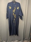 Vtg Blue Japanese Gold Embroidered Floral Kimono Traditional Geisha Robe  read 