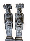 2 Antique Wood Carved Figural Architectural Salvage Caryatids Lion Heads 21 