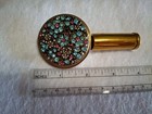 Vintage Lipstick Holder Round Mirror Rhinestones Pearls Gold Tone  Clean