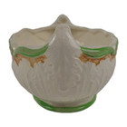 Vintage Majolica Glazed Planter Bowl Green With Leaf Design Made In Japan