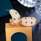 3ct Round Lab Created Pink Ruby 14k Yellow Gold Plated Half Moon Hoop Earrings