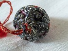 Old Victorian Sewing Pin Needle Cushion Strawberry Emery W Ornate Silver Top