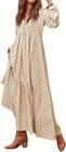 Women Long Sleeve Maxi Dress Pockets Button Up Ruffle A Line Long Dress Flowy