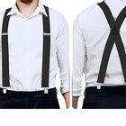 35mm Unisex Mens Men Braces Plain Black Wide   Heavy Duty Suspenders Adjustable