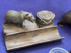 4 Antique Hand Carved Wood German Black Forest Bear Inkwell Salt Cup Holder